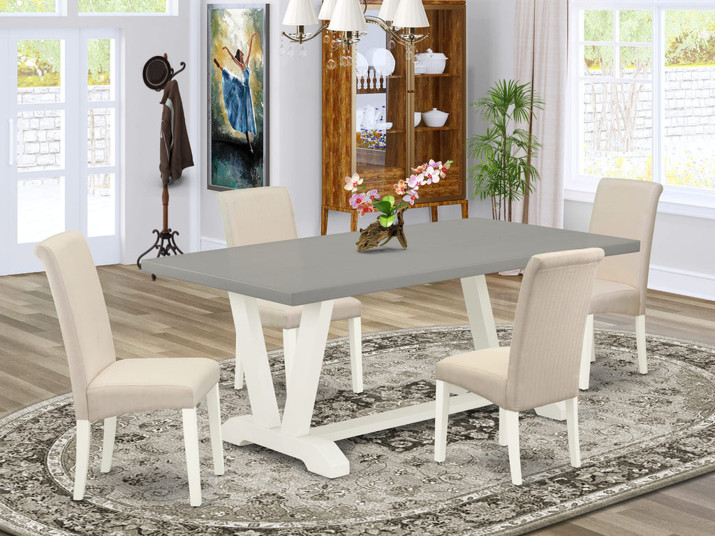 V097BGQS9-0 Elegant Dining Set With V-Leg Table and 4 Fabric Chairs, 5-Piece in Multi Shades, 40x72