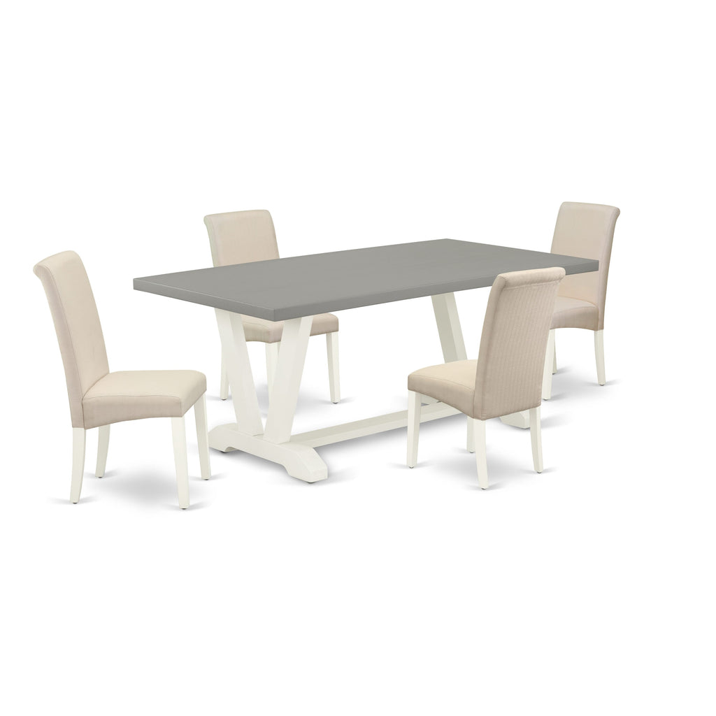 V097BGQS9-0 Elegant Dining Set With V-Leg Table and 4 Fabric Chairs, 5-Piece in Multi Shades, 40x72