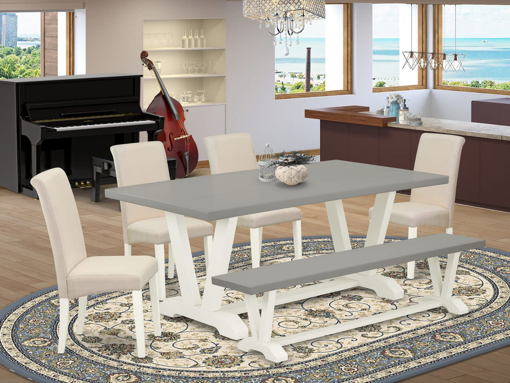 V097B74HD-Y - Stylish Six-Piece Dining Collection with Rectangular Table and V-Leg Design, Perfect for Your Dining Space