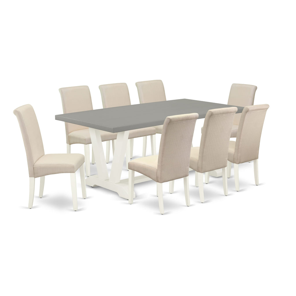 V097BFPMC-E Embellished Dining Ensemble with Rectangle Table and 8 Linen Chairs, Multi-Color Design, 40x72 Inch