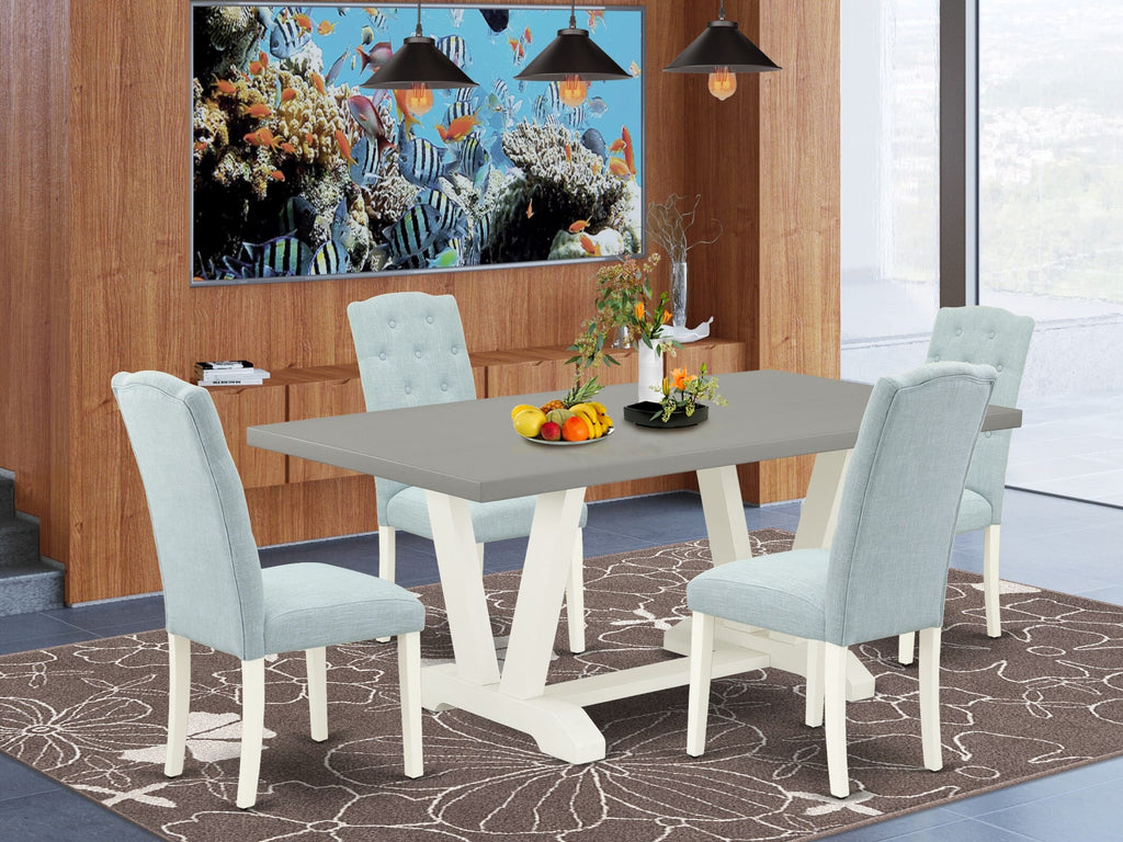 V097CVB7T-5 Set 5-Piece Dining Suite with Upholstered Chairs with V-Legs and Rectangular Table, Multi-Color, 40x72