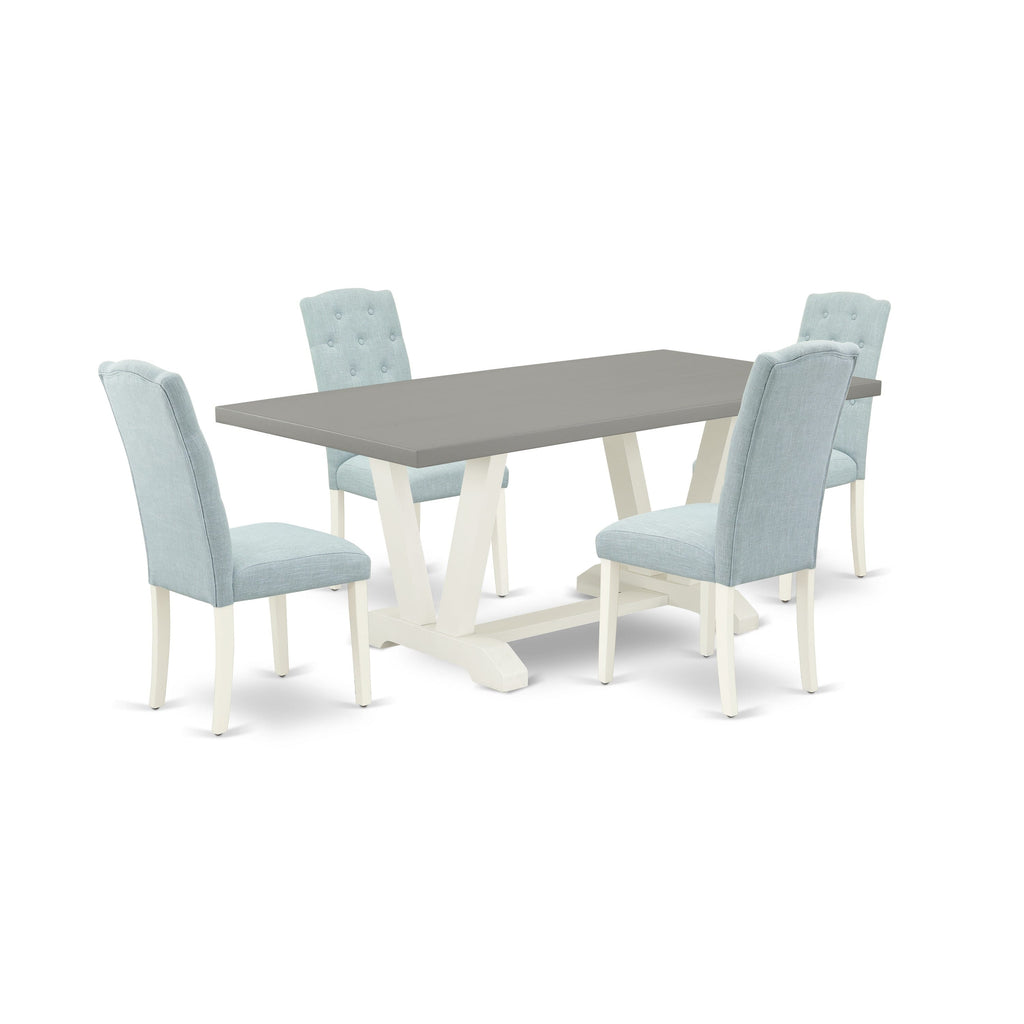 V097CVB7T-5 Set 5-Piece Dining Suite with Upholstered Chairs with V-Legs and Rectangular Table, Multi-Color, 40x72
