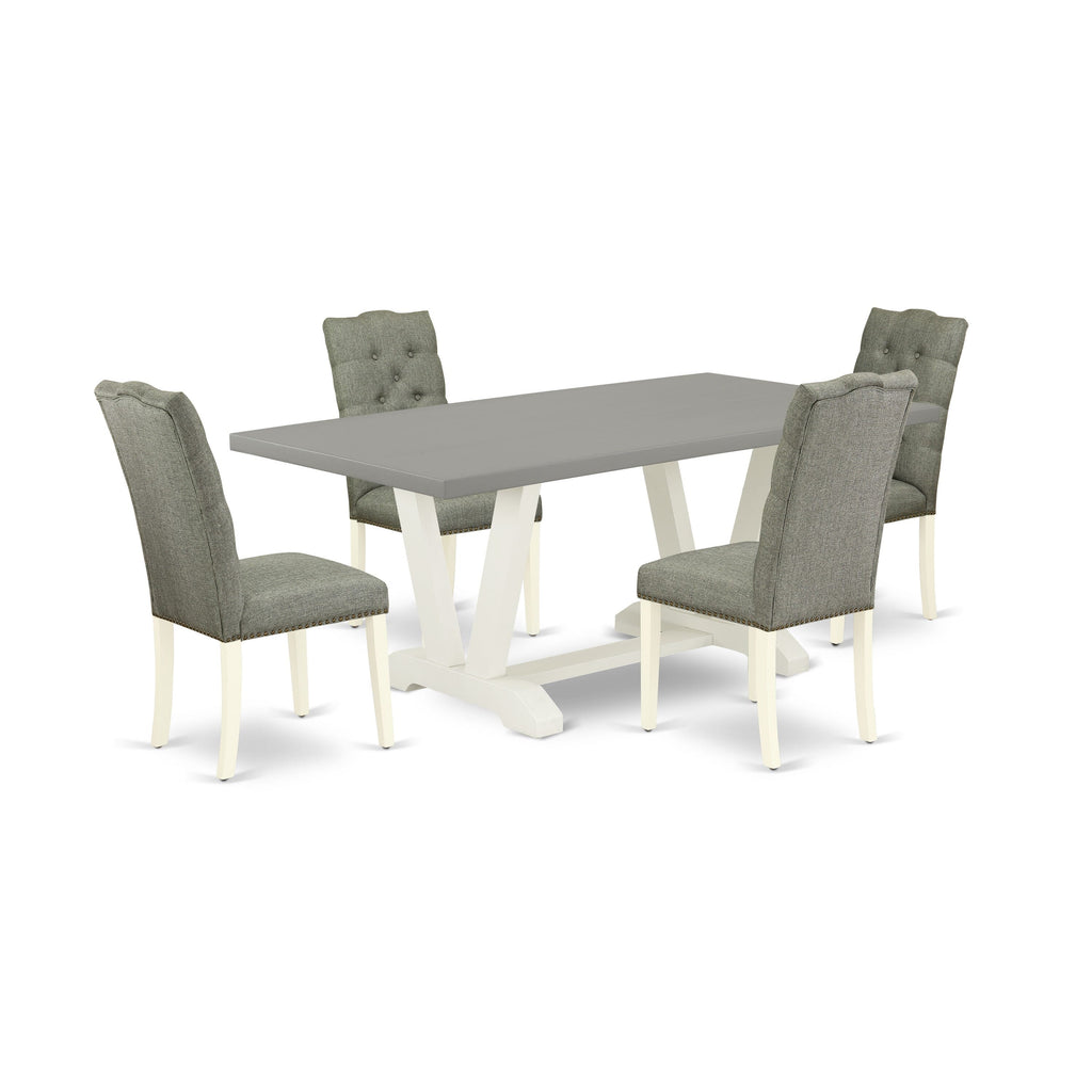 V097EY713-H 5-Piece Dining Suite with V-Leg Wooden Table and 4 Upholstered Gray Linen Chairs, Multicolor, 40x72