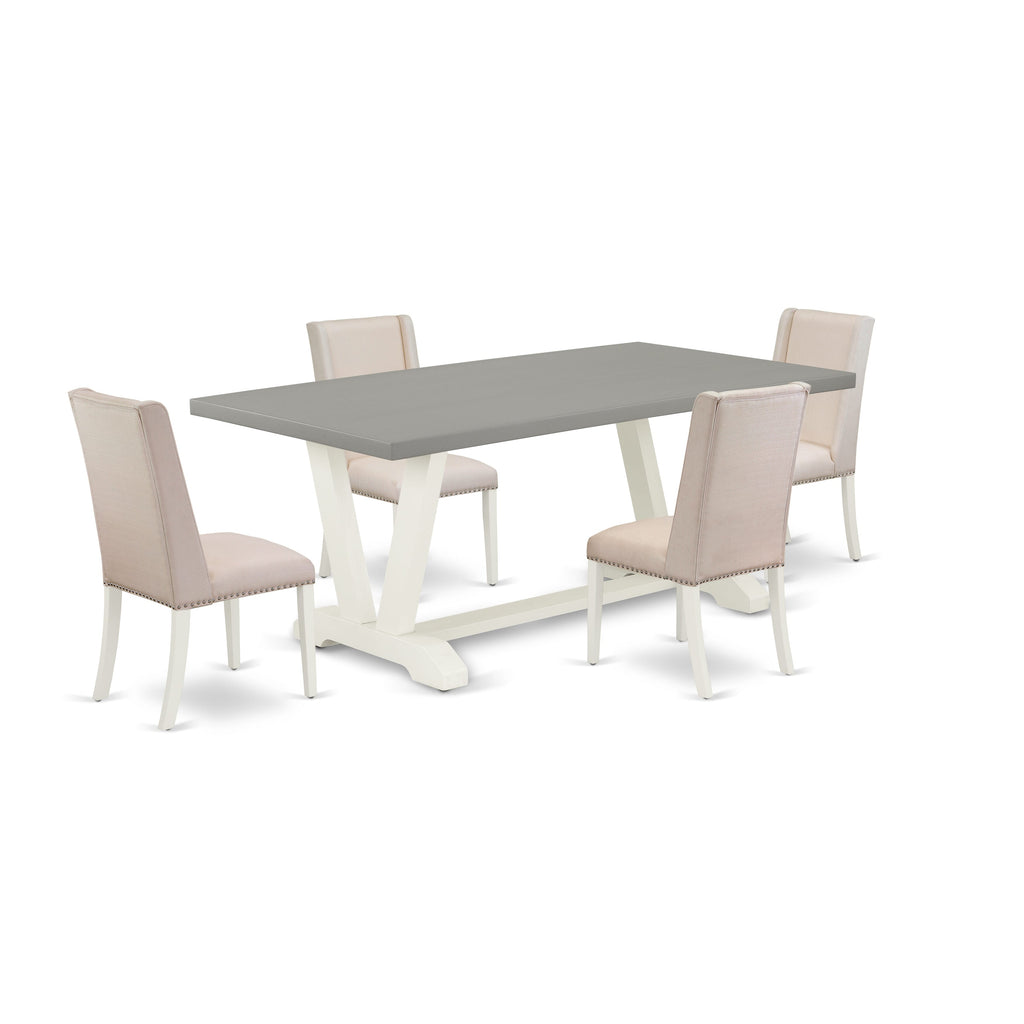 V097FKWSY-Q Stylish 5-Piece Dining Set with V-Shaped Legs and Cream Upholstered Chairs, 40x72