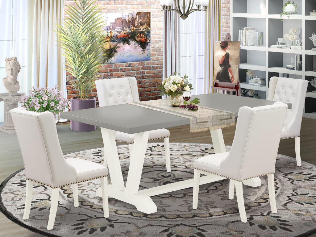 V097F42LN-P 5-Piece Dining Set with Stylish V-Leg Table & Light Gray Faux Leather Chairs
