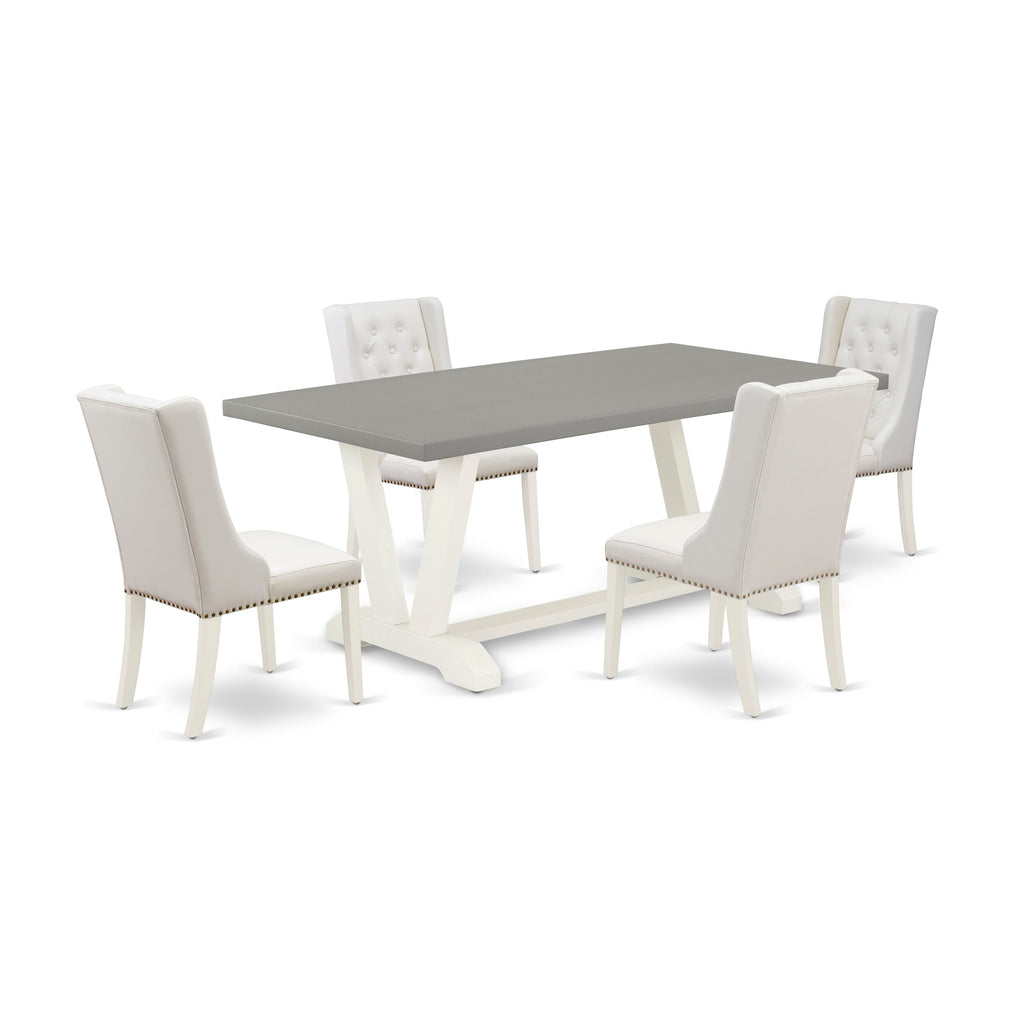 V097F42LN-P 5-Piece Dining Set with Stylish V-Leg Table & Light Gray Faux Leather Chairs