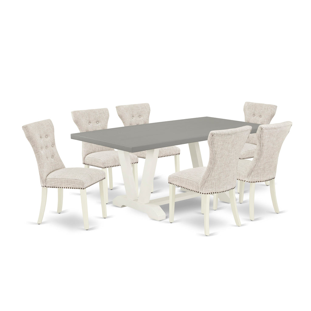 Meal Gathering Ensemble V097G638E-1 7 Pieces with Rectangular Table, V-Legs & 6 Doeskin Seats