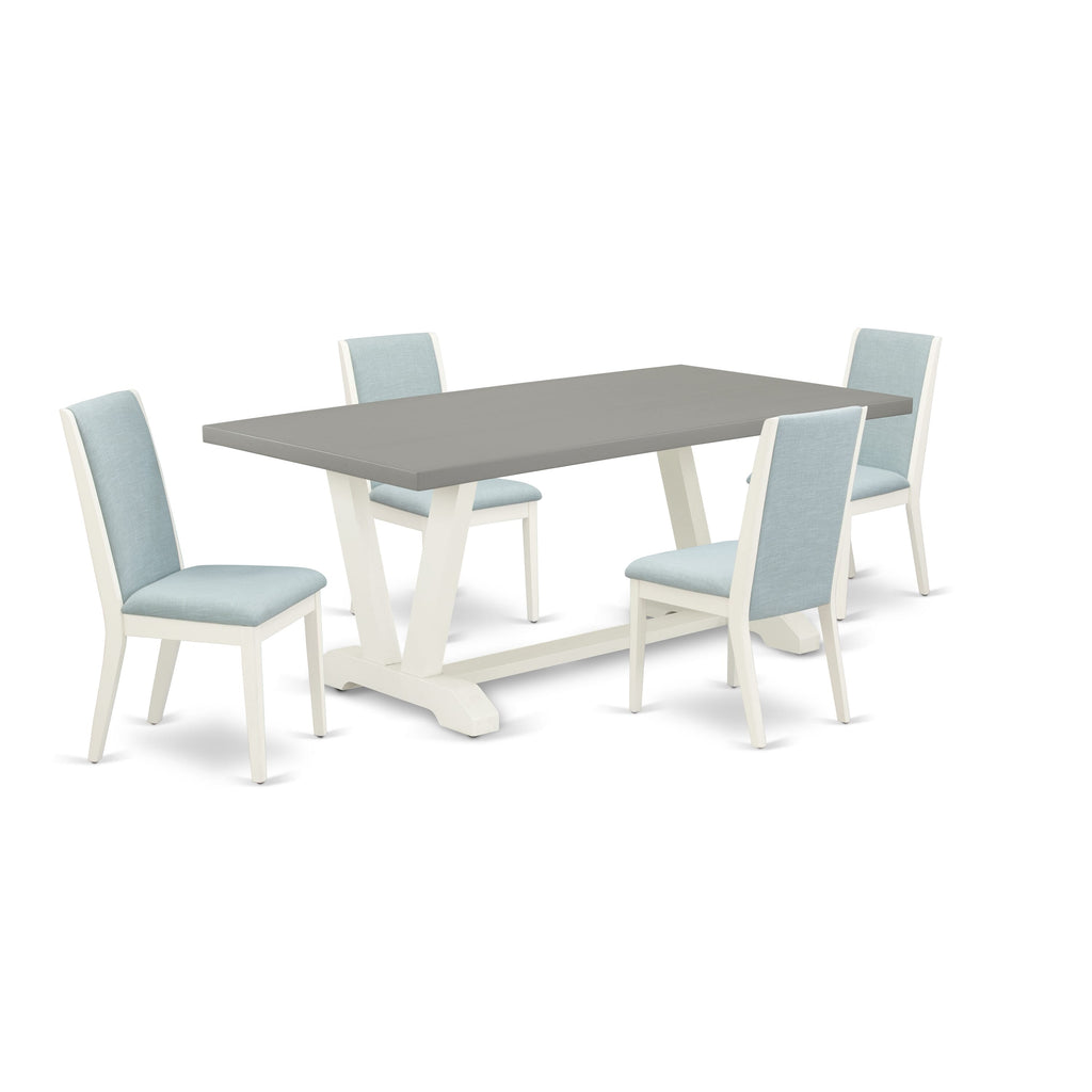Innovative V097L3XG8-B Dining Set with V-Legged Table & 4 Chairs, Baby Blue Elegance, Multi-Hued