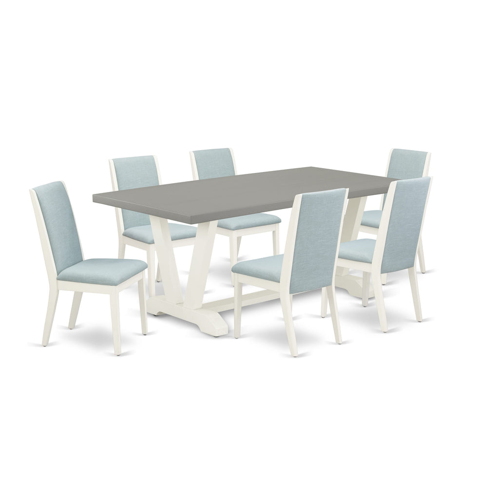 V097LTX0L-M 7-Piece Dining Ensemble V-Leg Table and Linen Chairs - Multi-Color Charm