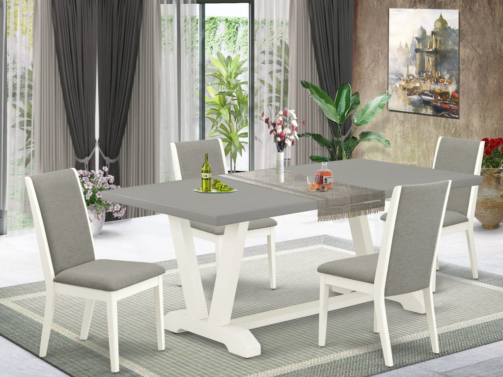 Dining Ensemble V097LKZC4-K Rectangle Table with V-Style Legs & Shitake Linen Seats, 5-Piece