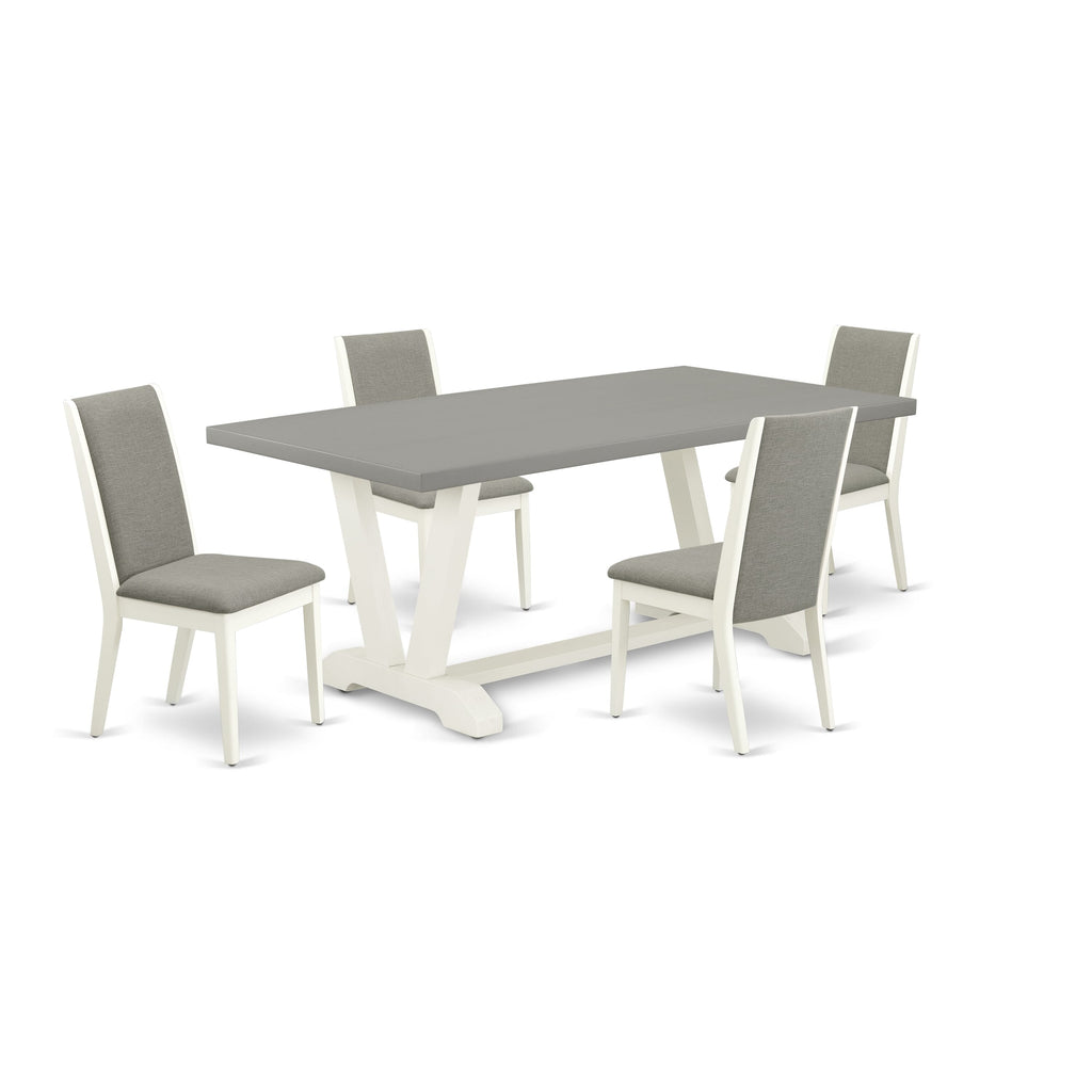 Dining Ensemble V097LKZC4-K Rectangle Table with V-Style Legs & Shitake Linen Seats, 5-Piece