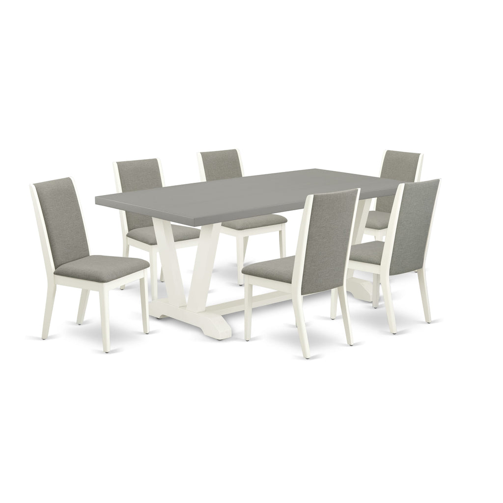 V097L9Y6R-N 7-Piece Dining Suite with Rectangle V-Leg Table and Shitake Upholstered Chairs