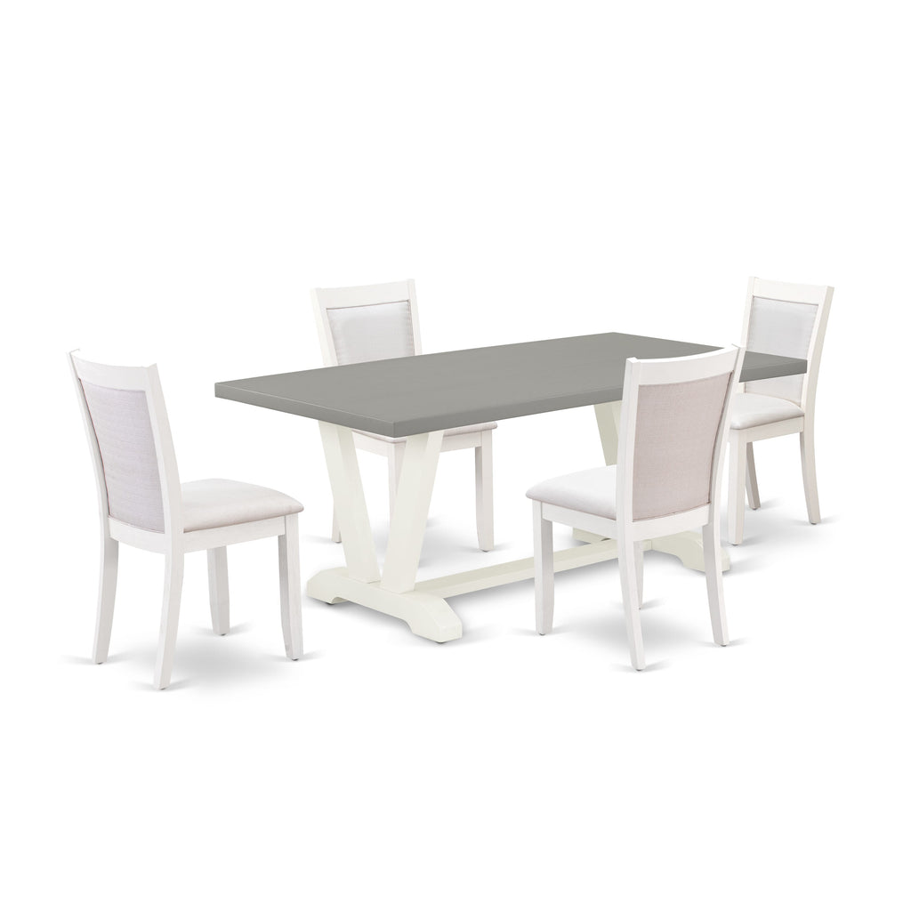 Elegant Dining 5 Pc Rectangle Table & Cream Chairs Set  V097M8KT1-N 72 x 40 Luxurious V-Legged Ensemble