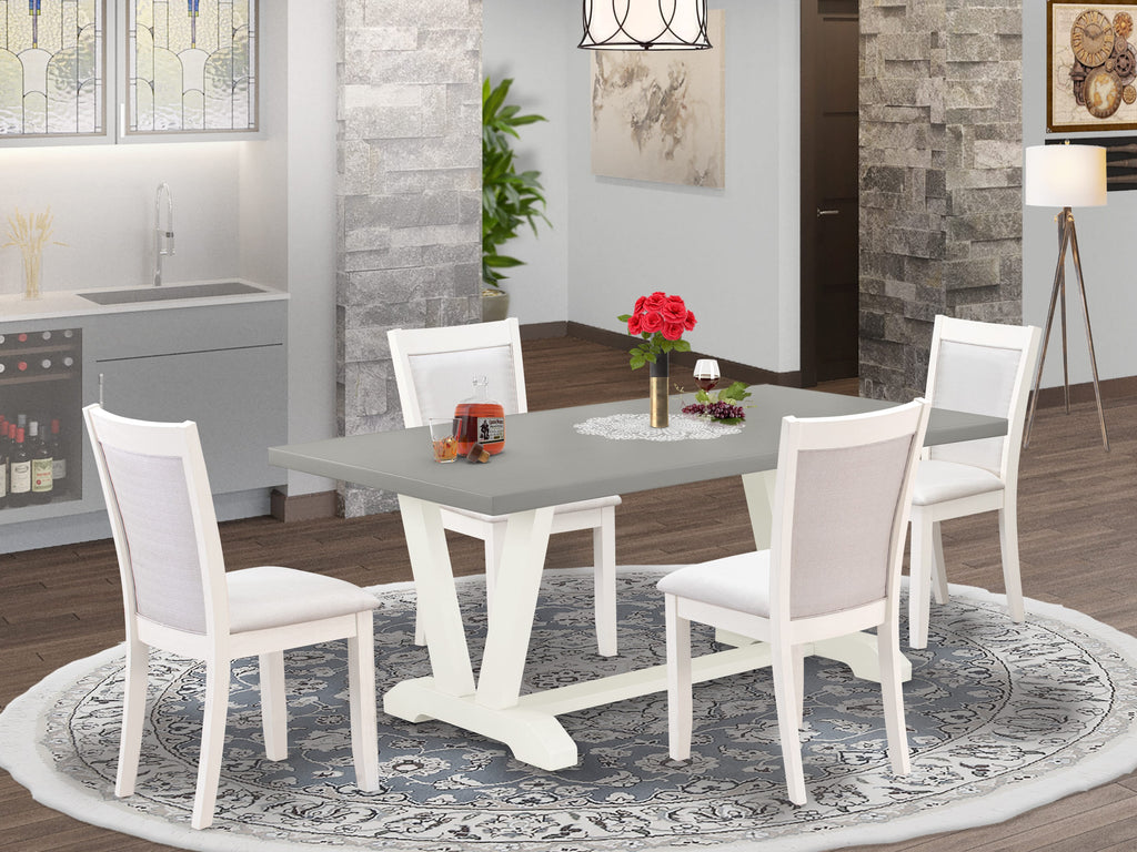 Elegant Dining 5 Pc Rectangle Table & Cream Chairs Set  V097M8KT1-N 72 x 40 Luxurious V-Legged Ensemble
