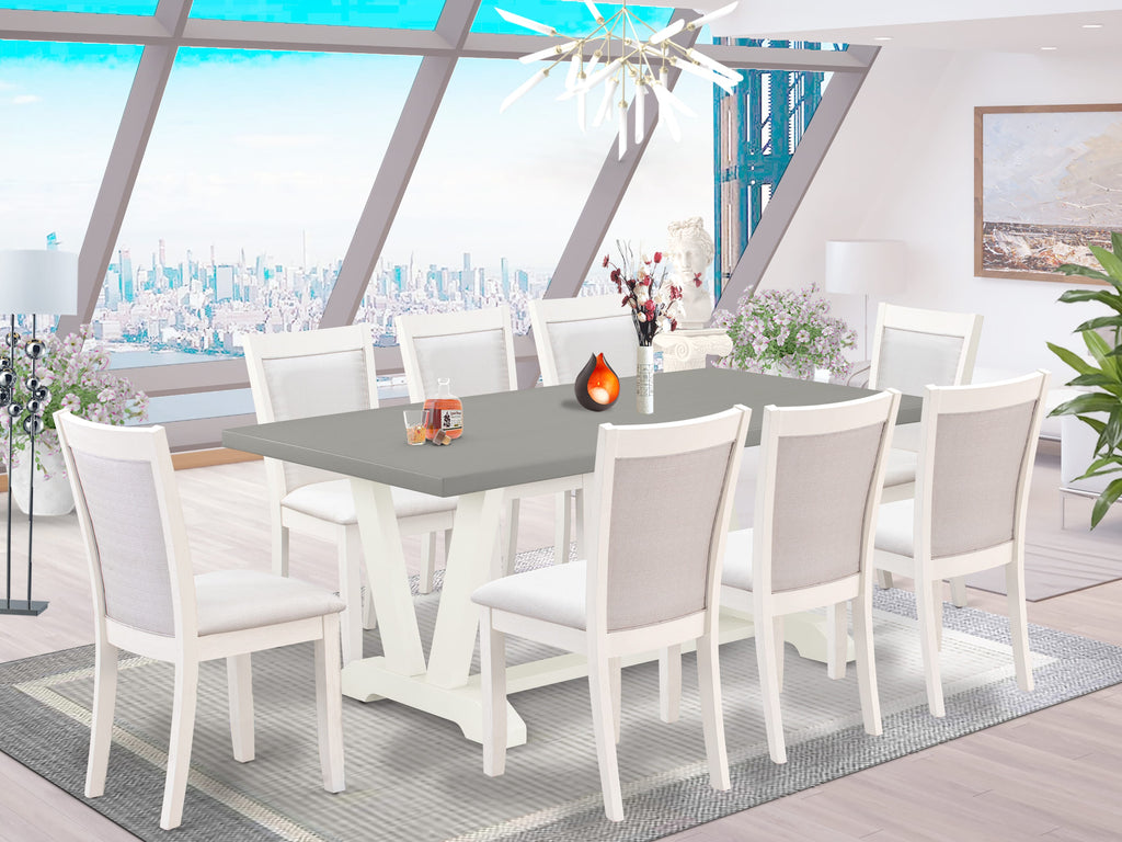 V097M4UAN-F Delightful 9-Piece Dining Ensemble Rectangle V-Leg Table & Cream Parson Chairs Set