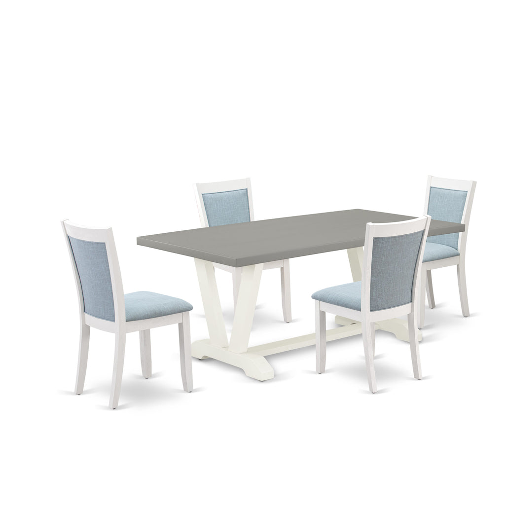 V097MIAZ4-5 5-Piece Dining Set - Rectangular Table with V-Legs & 4 Parson Chairs in Baby Blue Linen, 40x72