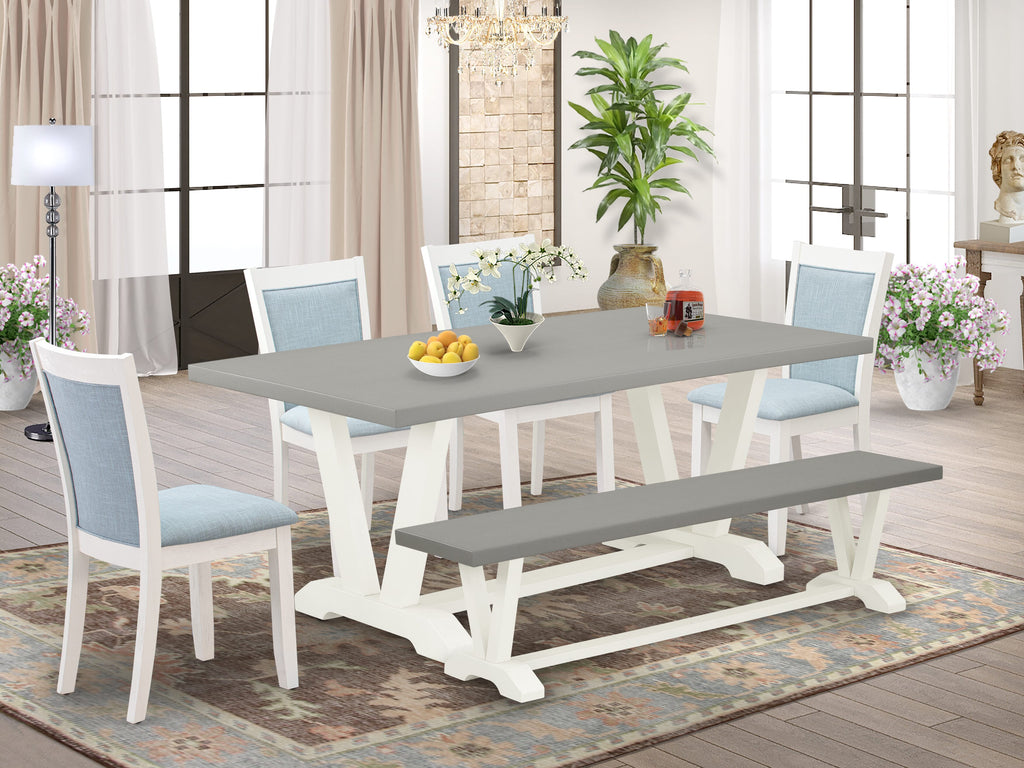 V097MIMOR-5 Versatile 5 Piece Dining Set with Bench, Table & Baby Blue Parson Chairs for 40x72 Spaces