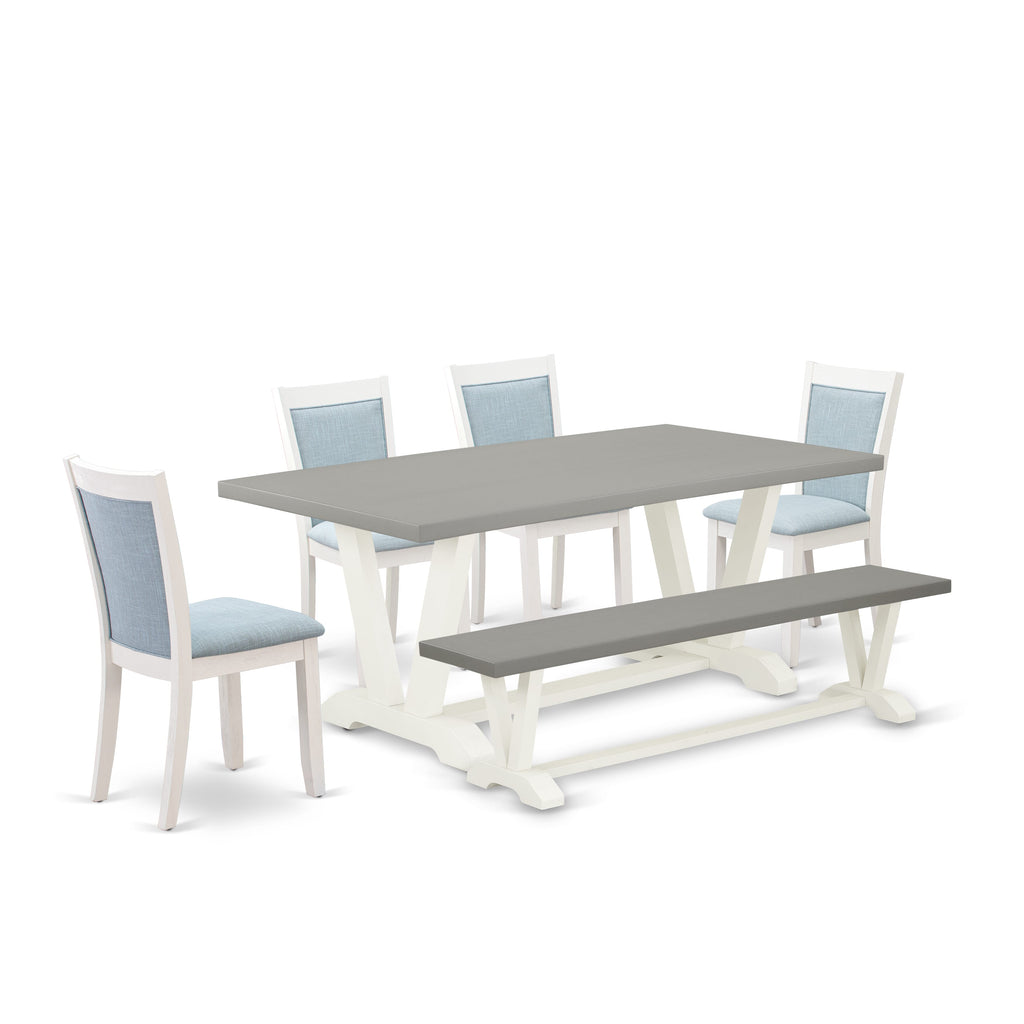 V097MIMOR-5 Versatile 5 Piece Dining Set with Bench, Table & Baby Blue Parson Chairs for 40x72 Spaces