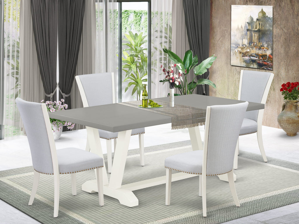 V097VGNLA-I Vibrant 5-Piece Dining Ensemble featuring V-Leg Table & 4 Grey Parsons Chairs, Multi-Color