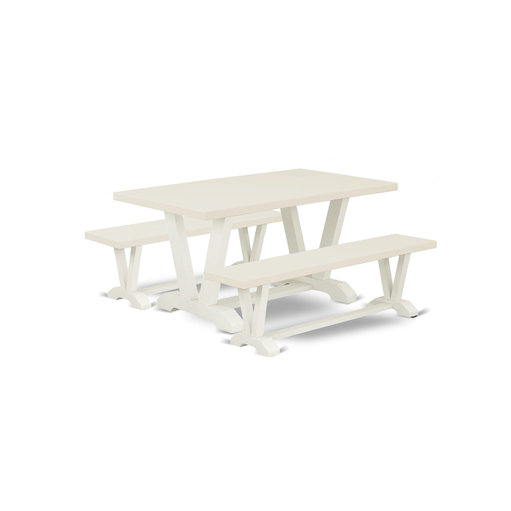 Versatile Dining Set V2-02N 3-Piece Ensemble with Rectangle Table & Two Benches, Multi-Color Finish, V-Legs