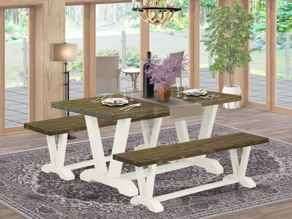V2-07C 3-Piece Dining Set Rectangle Table & Two Benches 36x60, Multicolor