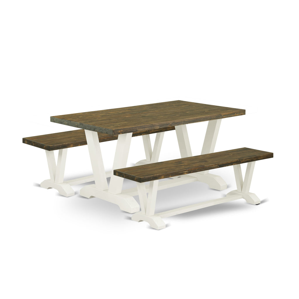 V2-07C 3-Piece Dining Set Rectangle Table & Two Benches 36x60, Multicolor