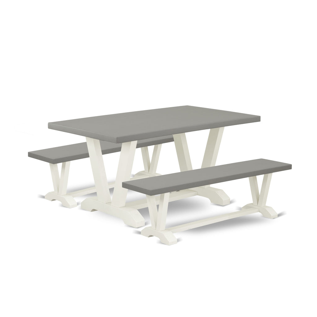 V2-093 3-Piece Dining Ensemble with Rectangular Table and Dual Benches - Versatile Design