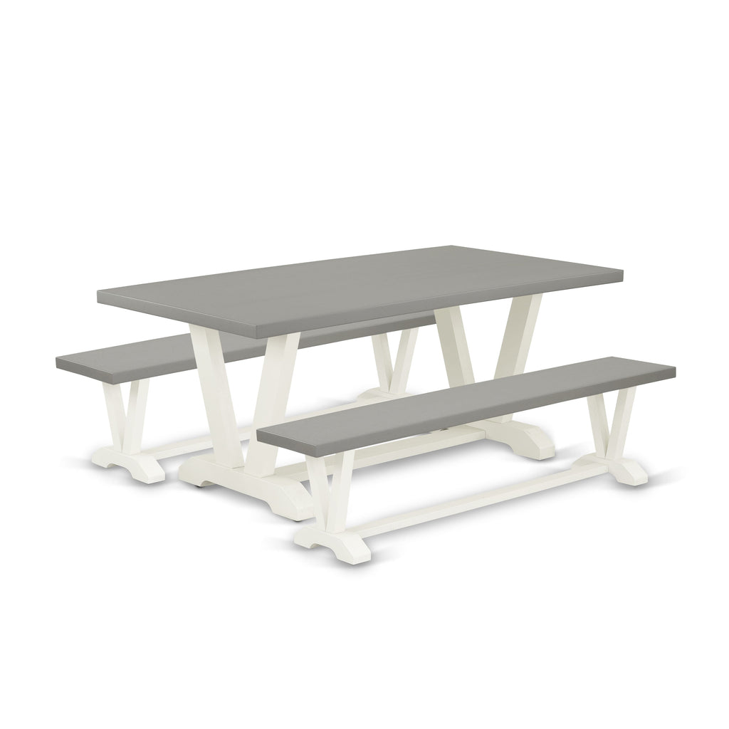 V2-09Y Stylish Compact Dining Set with Rectangular Dining Table and Trendy V-Legs Plus Two Benches for Cozier Spaces, 40x72 Multi-Color