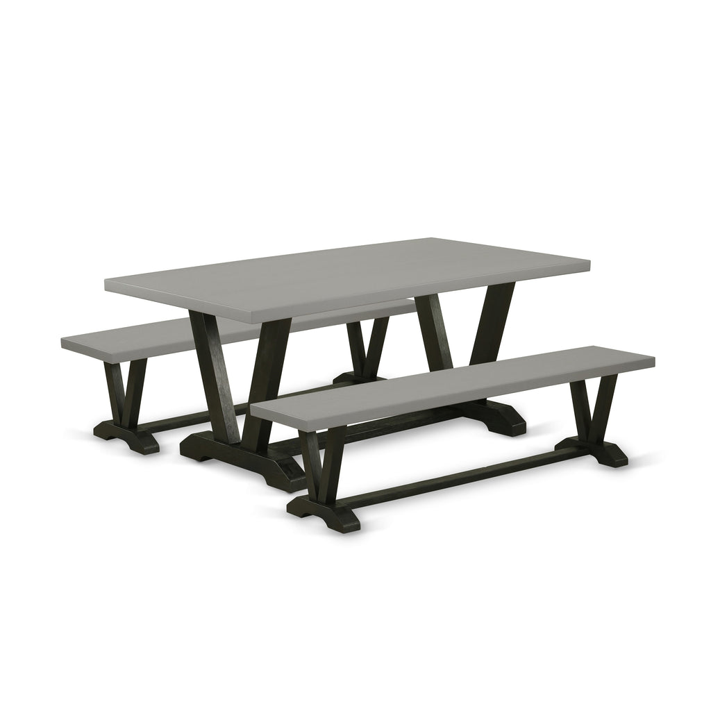 V2-696 3 Piece Dining Room Ensemble with Rectangular Table and Two Benches for Compact Areas, Multi-Color Elegance, 40x72 In.