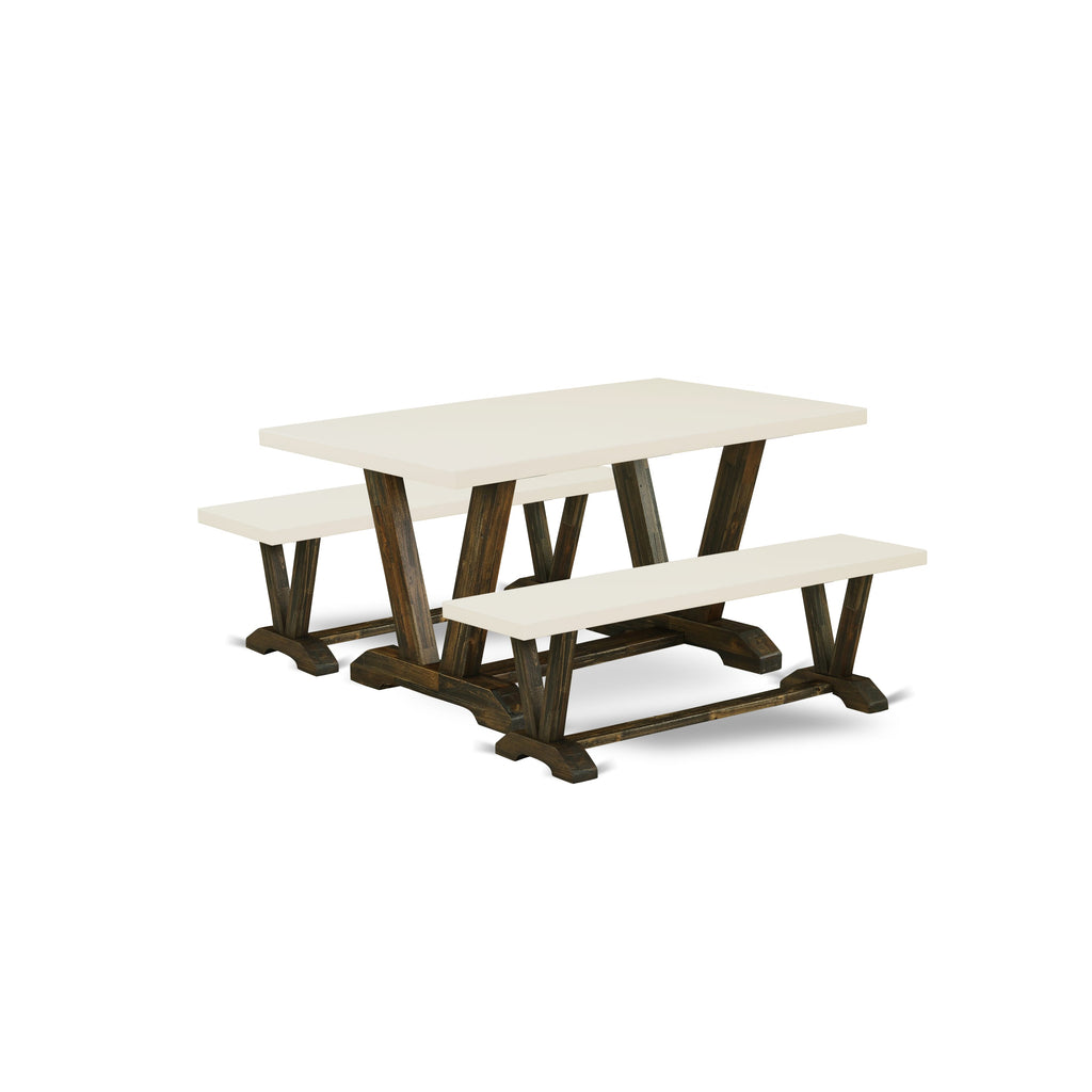 V2-723 Compact Dining Set with V-Legged Rectangular Table and Two Benches for Cozy Spaces, 36x60 Multi-Color Delight