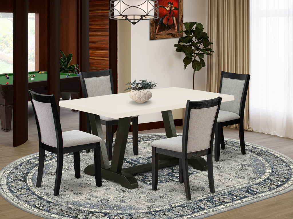 V626M7KPW-I Elegant 5-Piece Dining Set with V-Leg Table & 4 Linen Parsons Chairs, Multi-Color 36x60