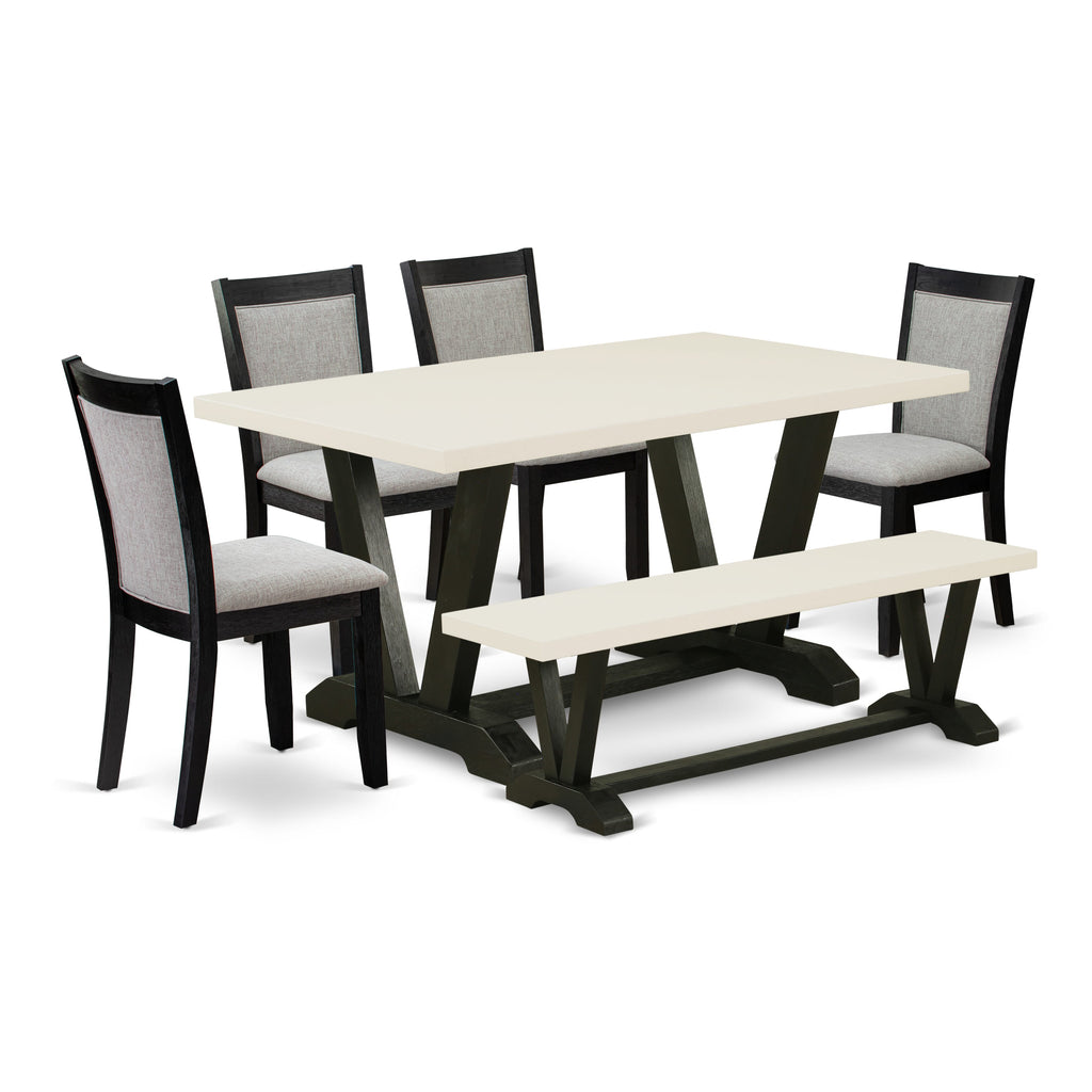 V626MPNOO-D 6 Pc Dining Ensemble V-Leg Rectangular Table & Shitake Parsons, Bench Included, Multi-Color