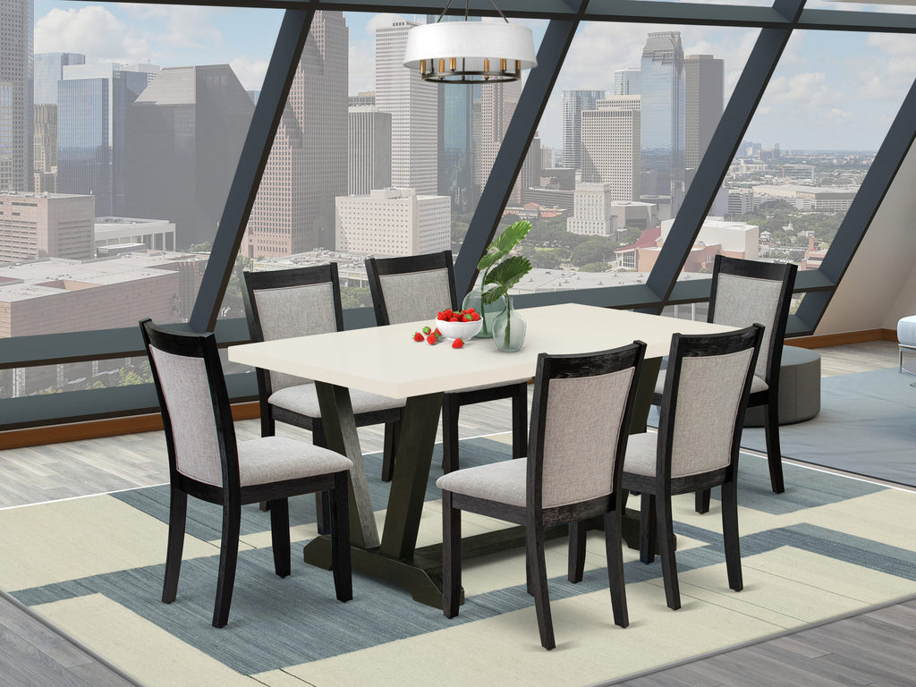 V626MIEOC-T 7-Piece Dining Ensemble with Rectangle Table, V-Legs & Shitake Upholstered Chairs