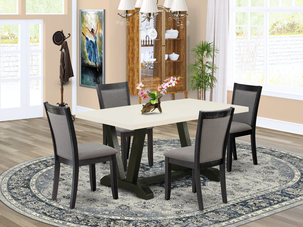 V626MMJI6-Z Dining Set Rectangle Table with V-Legs and 4 Grey Parsons Chairs