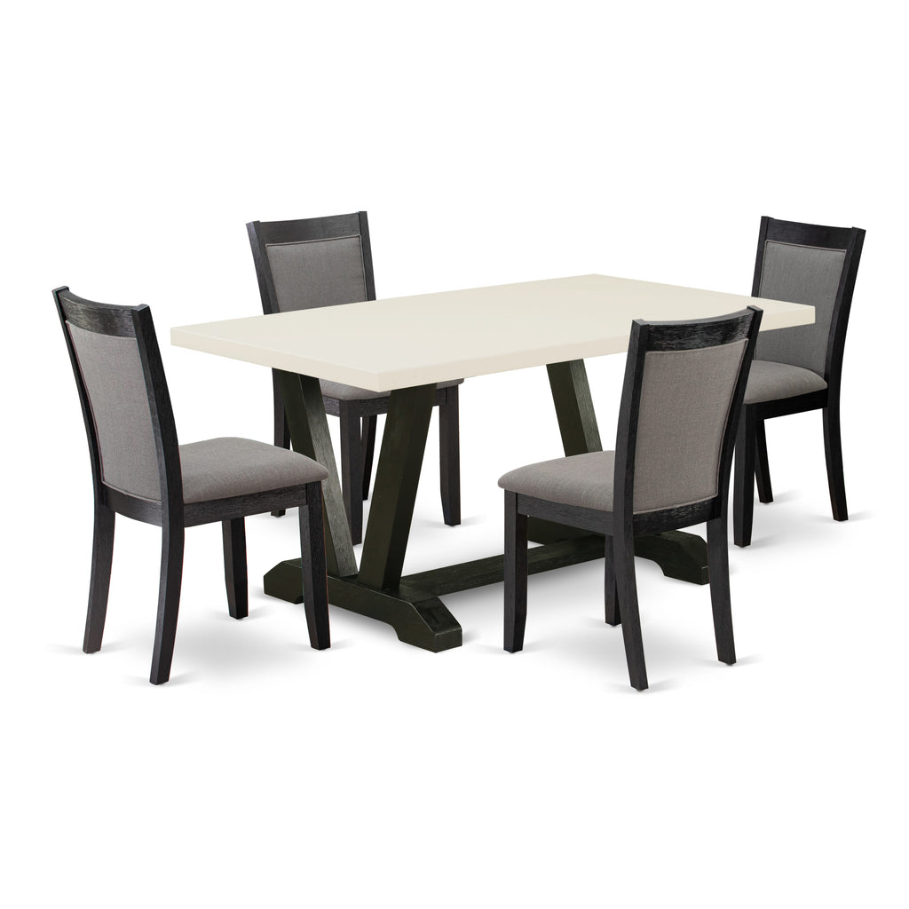 V626MMJI6-Z Dining Set Rectangle Table with V-Legs and 4 Grey Parsons Chairs