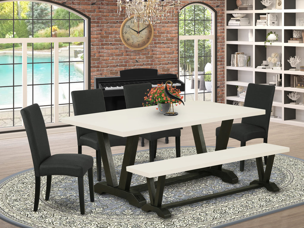 V627DBV8L-2 Exquisite 6-Piece Dining Ensemble with V-Legged Table, Parson Chairs & Bench, Multi-Color