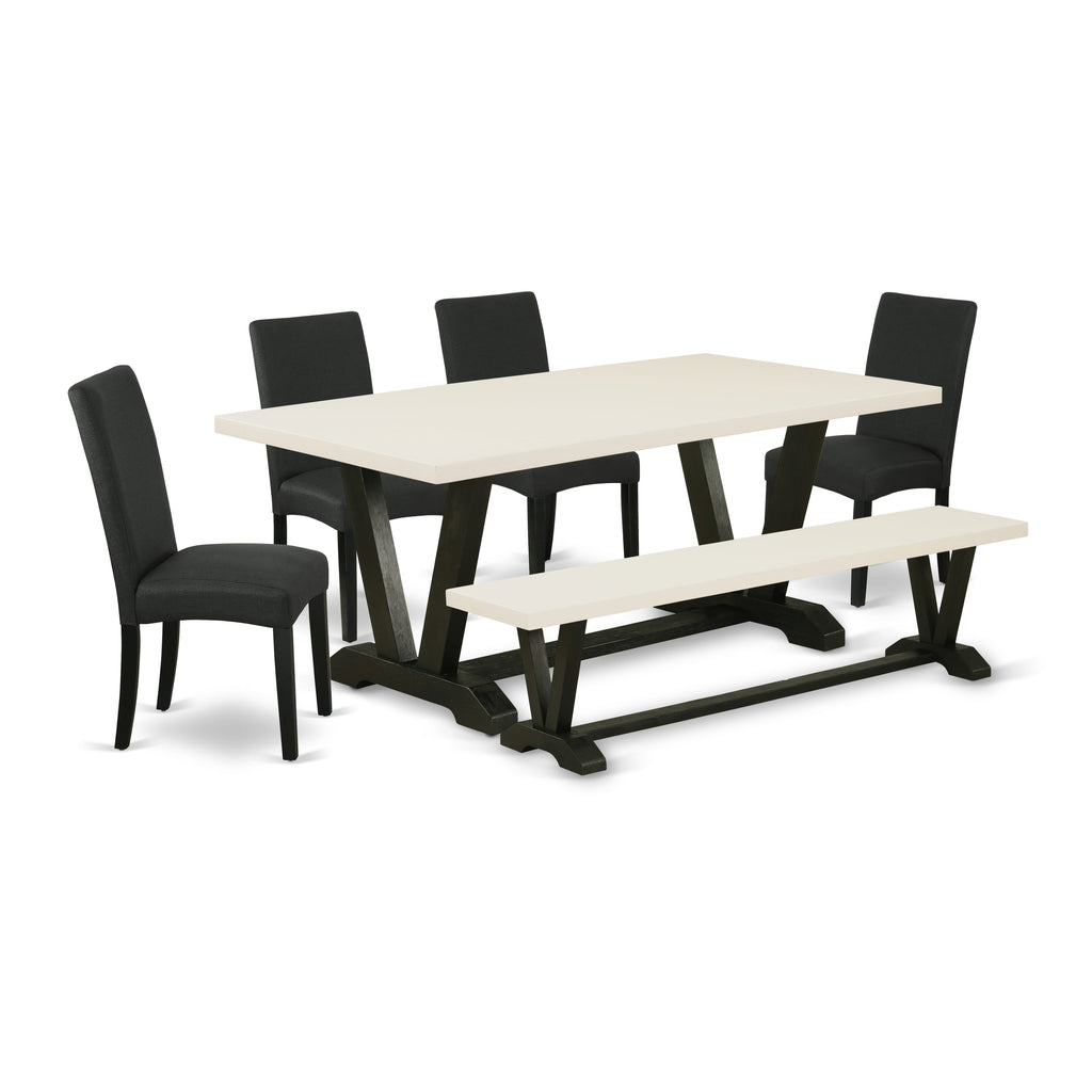 V627DBV8L-2 Exquisite 6-Piece Dining Ensemble with V-Legged Table, Parson Chairs & Bench, Multi-Color