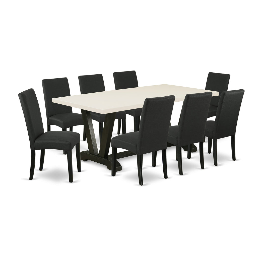 V627DQ1G3-P Versatile 9 Piece Set with 8 Parson Chairs & Unique V-Leg Table for Dining Rooms, Multi-Colored