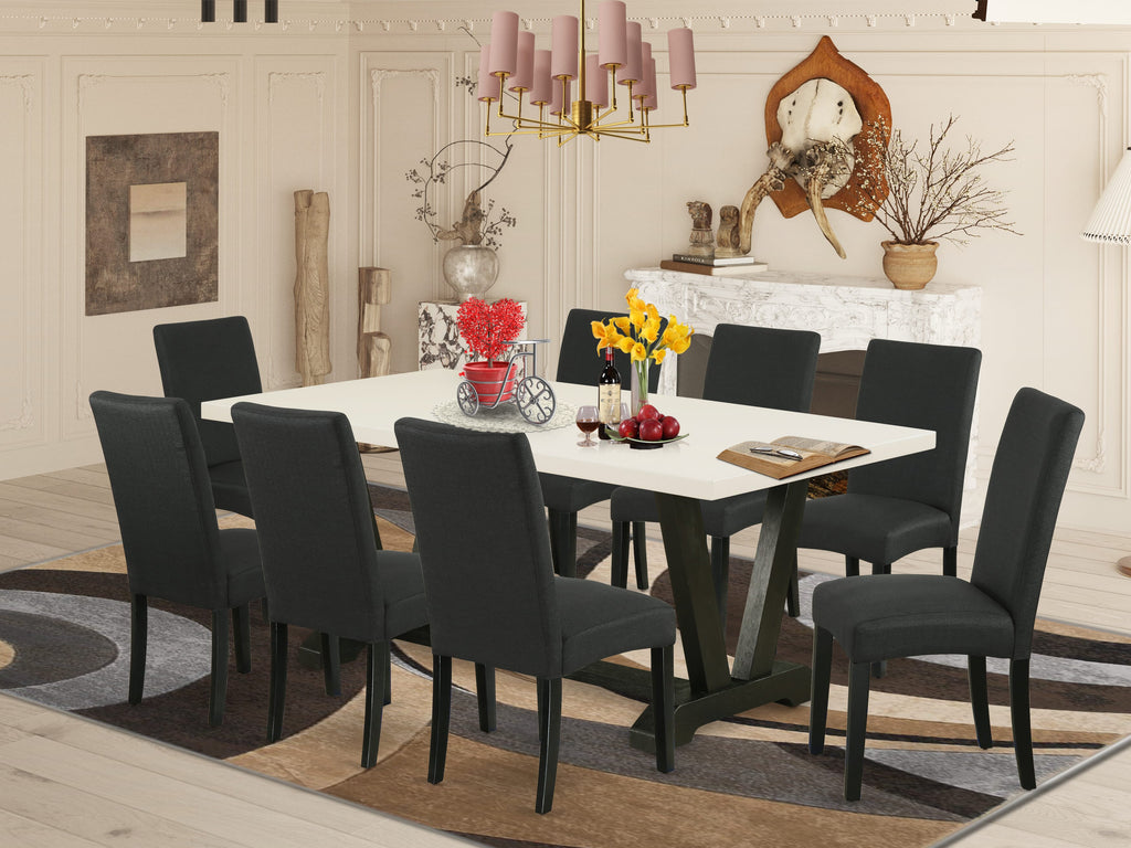 V627DQ1G3-P Versatile 9 Piece Set with 8 Parson Chairs & Unique V-Leg Table for Dining Rooms, Multi-Colored