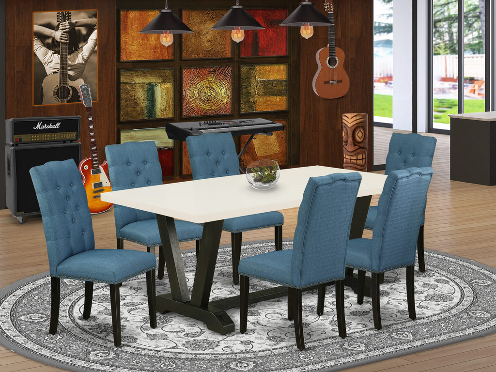 V627EBH0I-M Contemporary 7-Piece Dining Set W/ Rectangular Table & 6 Upholstered Chairs