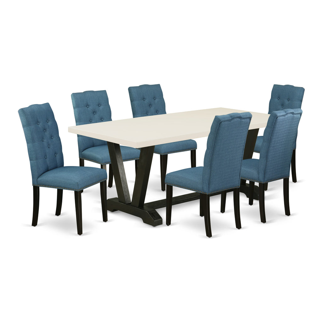 V627EBH0I-M Contemporary 7-Piece Dining Set W/ Rectangular Table & 6 Upholstered Chairs