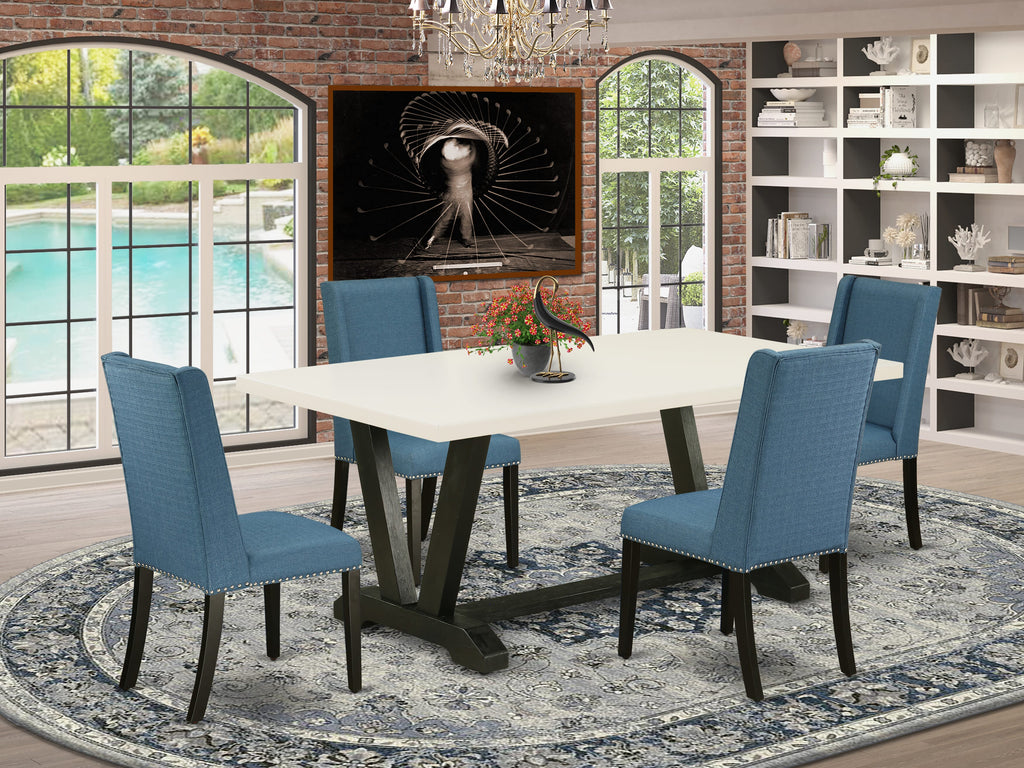 V627FZMPV-T 5 Piece Dining Ensemble with Rectangular Table & 4 Linen Chairs, 40x72 Multi-Toned