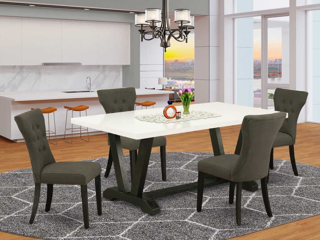 V627G8D0T-1 5-Piece Rectangle Table Set with V-Legs Featuring Gotham Parson Chairs, Multi-Color, 40x72