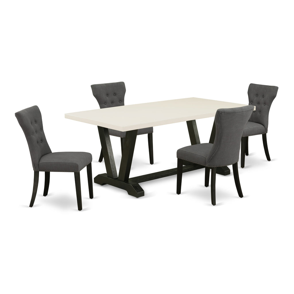 V627G8D0T-1 5-Piece Rectangle Table Set with V-Legs Featuring Gotham Parson Chairs, Multi-Color, 40x72