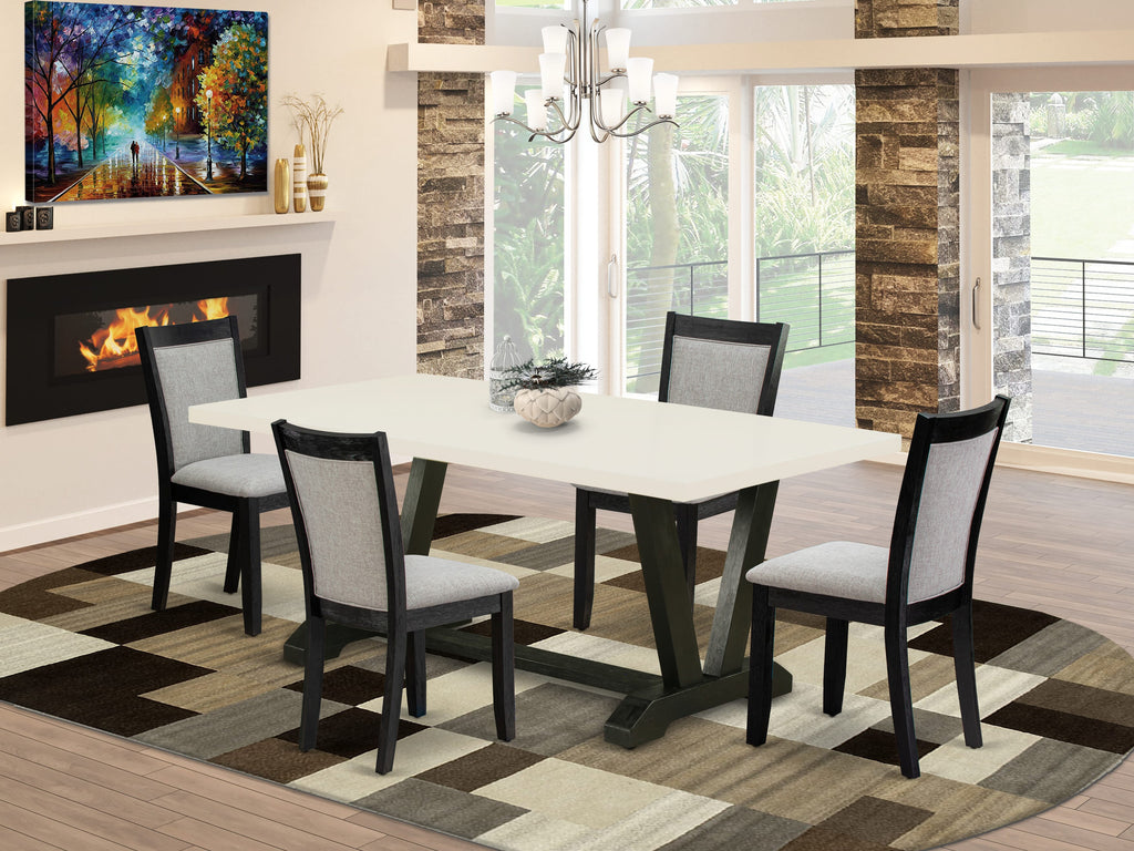 V627MLFFG-P Modern 5-Piece Dining Set with Rectangular Table and V-Leg Design with Shitake Chairs