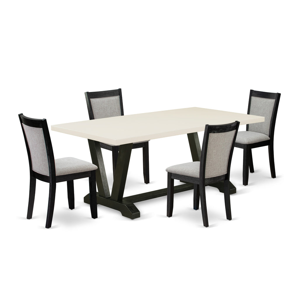 V627MLFFG-P Modern 5-Piece Dining Set with Rectangular Table and V-Leg Design with Shitake Chairs