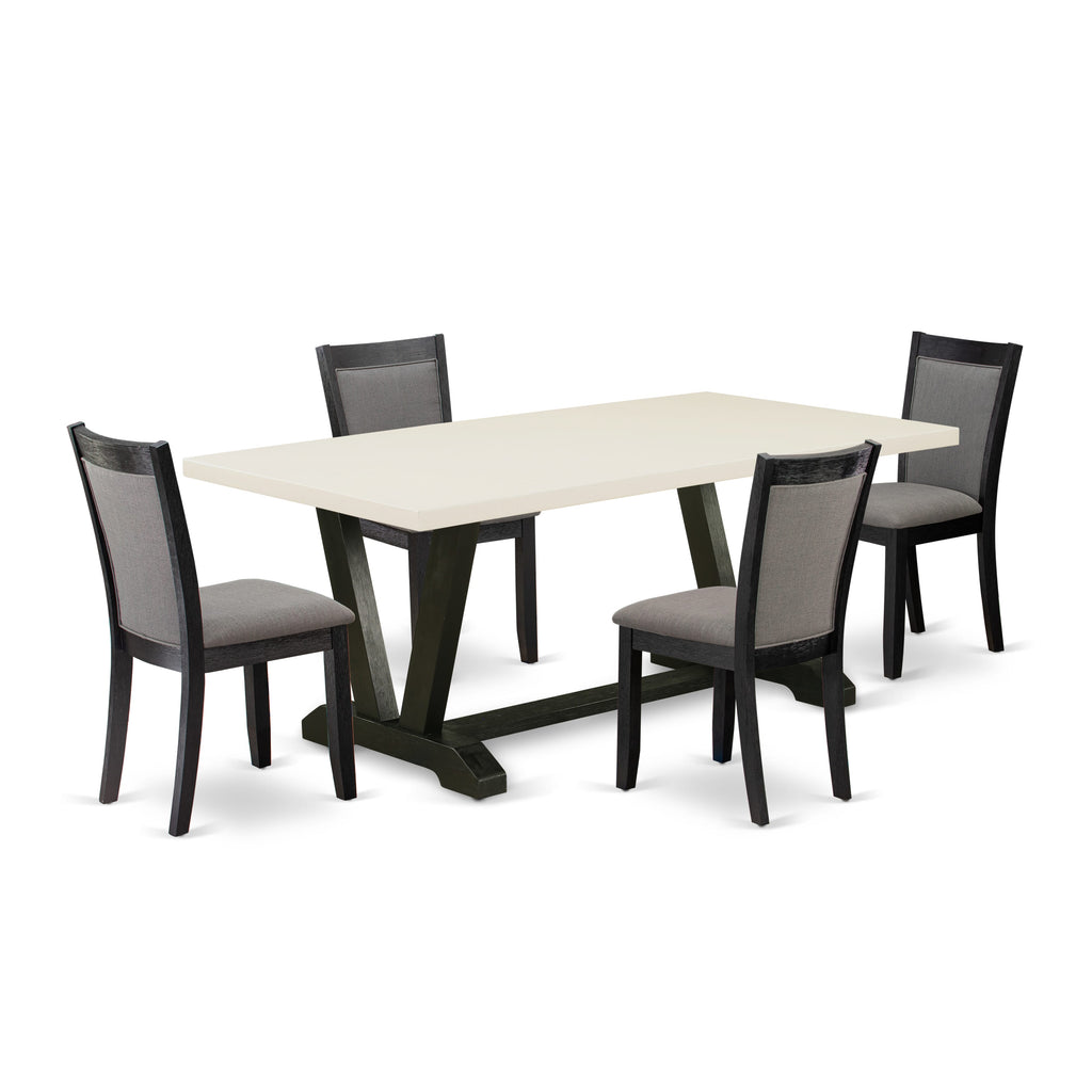 V627M2BBQ-E 5-Piece Dining Set Featuring V-Leg Table and 4 Grey Linen Parsons Chairs, 40x72
