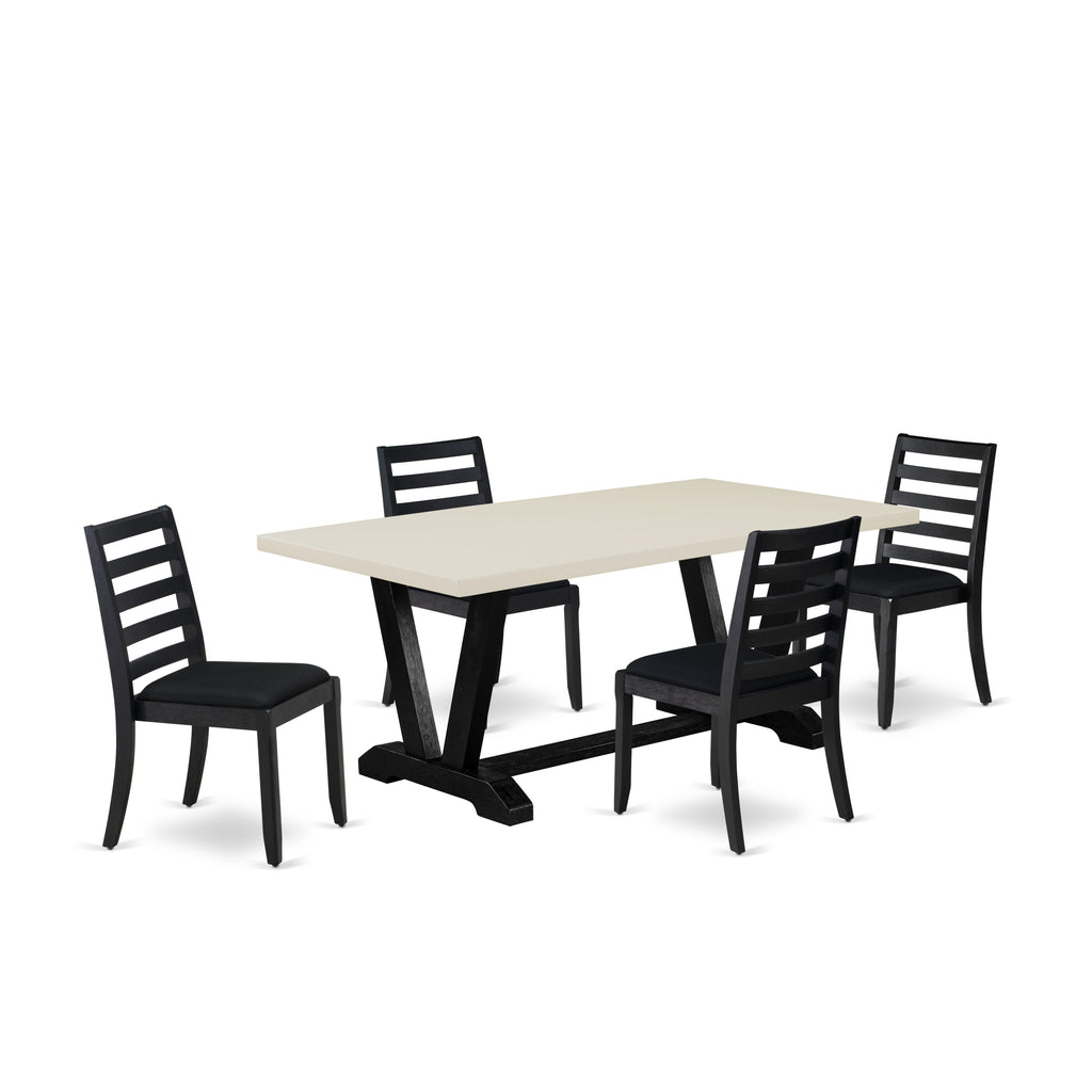 V627XEFJ4-V 5-Piece Dining Ensemble with Rectangular Table & Four Stackable Black Chairs, Brushed Finish