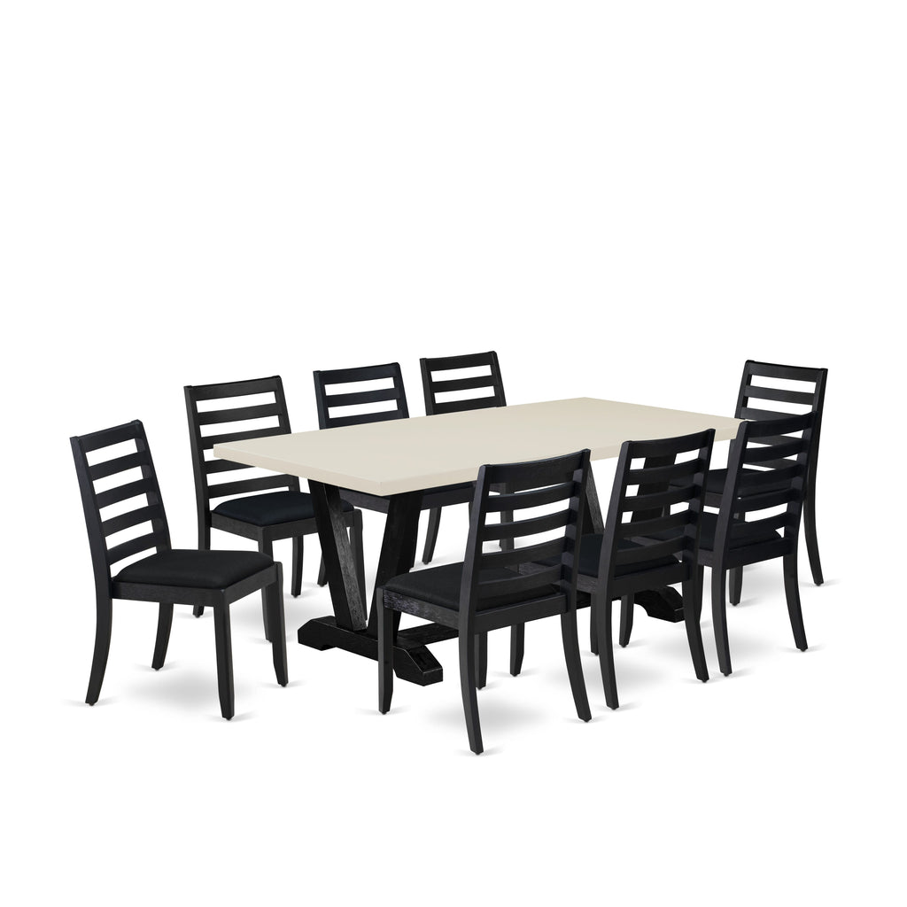 9-Piece Dining Ensemble V627XPRKJ-L with Rectangular Table & 8 Stackable Chairs, Black Brushed Finish