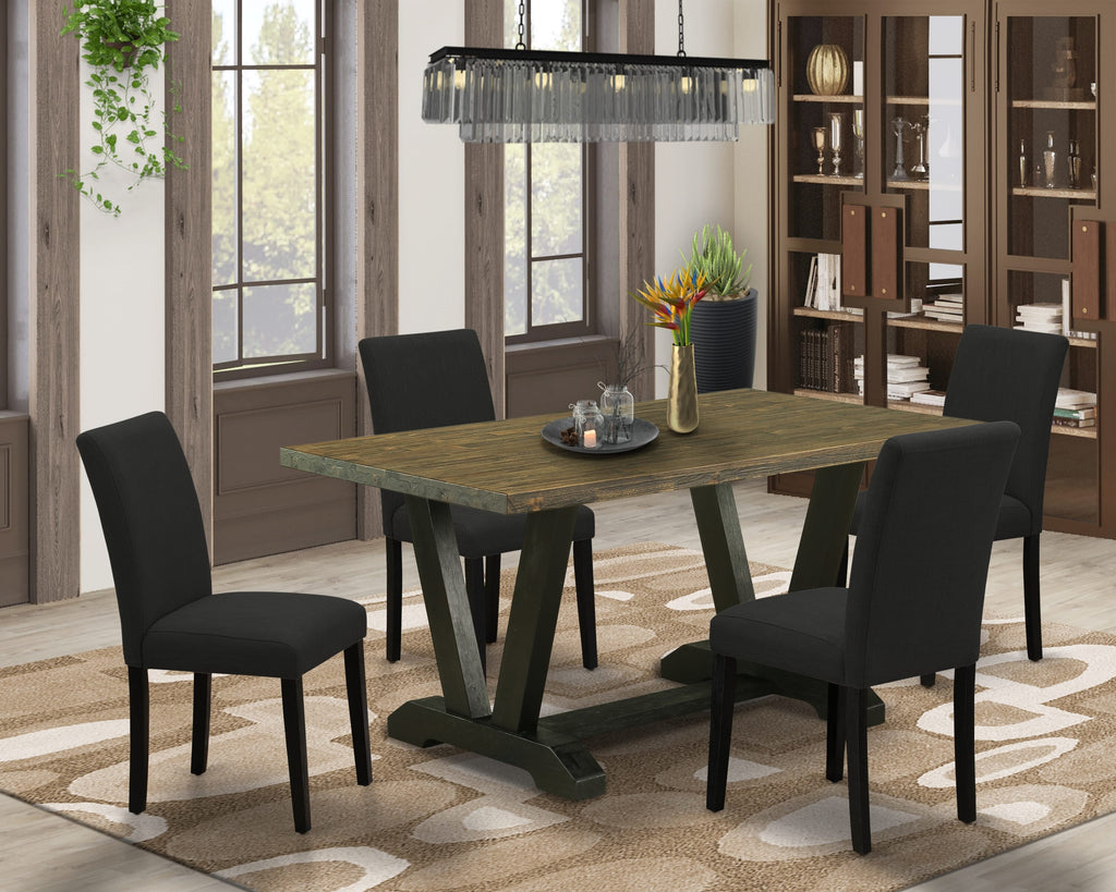 V676A31RG-B Alluring 5-Piece Dining Ensemble with 36x60 V-Legs Table & Upholstered Black Chairs